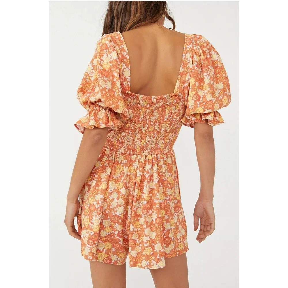 NEW Free People Size Small Show Me Love Romper Smocked Boho Festival Hippie $148